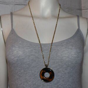 Beautiful gold, brown and black circle pendant necklace by George 30"